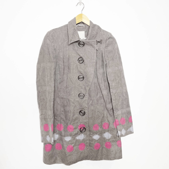BGN First Paris lightweight coat gray polka dots art to wear cotton Womens US 8 - Picture 2 of 7